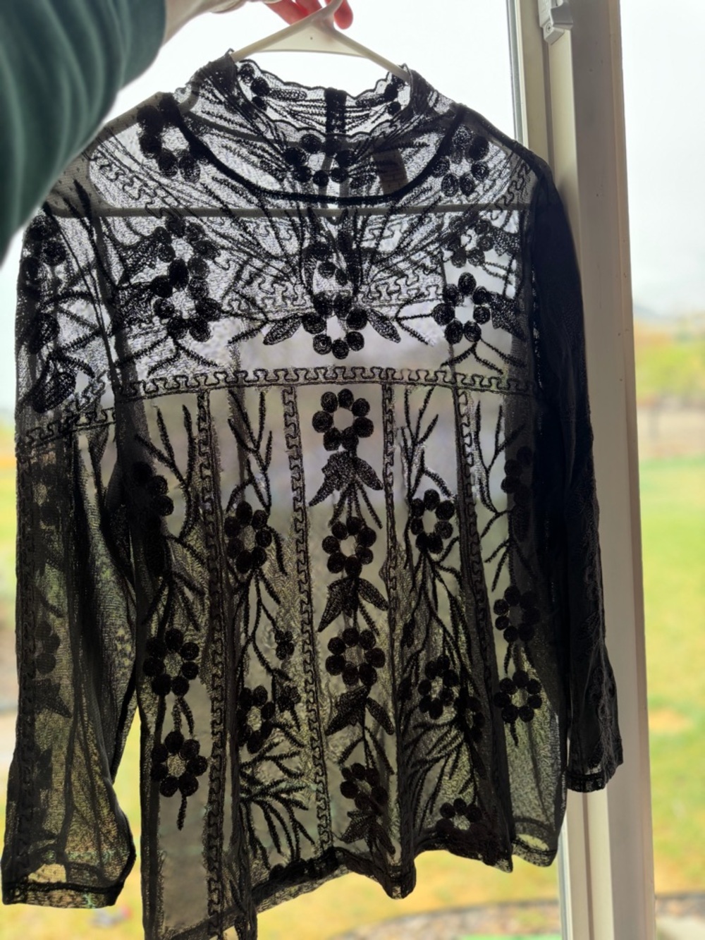 Sundance | Sheer Floral Top Womens mesh stretch boho Like New LARGE blouse